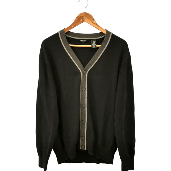 VanHeusen Large Black Grey Cardigan 100% Cotton Preppy Academia - Picture 5 of 10